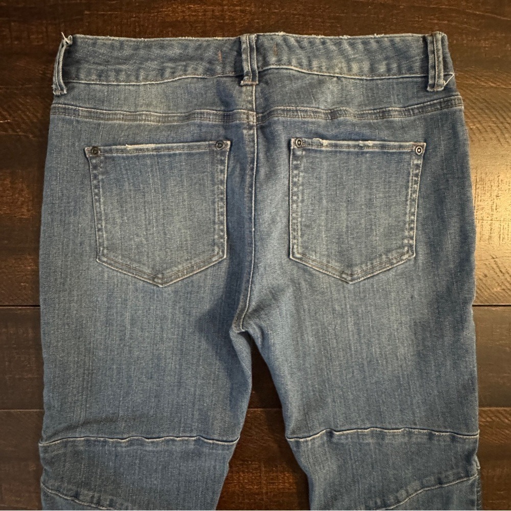 Free People Moto Skinny Distressed Jeans Blue 28 Edgy Biker Utility Denim - Picture 7 of 17